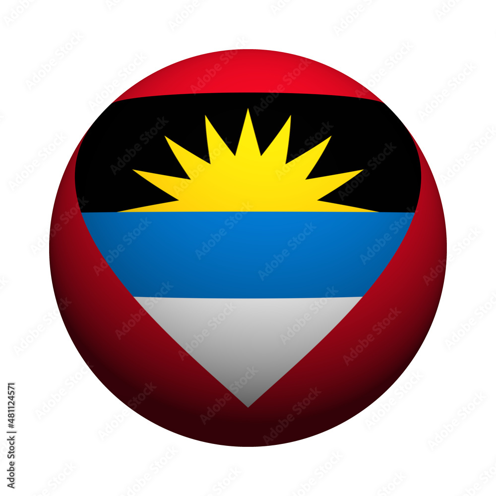 Flag of Antigua and Barbuda in the form of a sphere with a shadow. 3d abstract illustration round Antigua and Barbuda flag icon isolated on white background Flag of Antigua and Barbuda in the form of a sphere with a shadow. 3d abstract illustration round Antigua and Barbuda flag icon isolated on white background