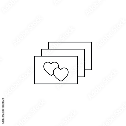 Romance and love concept. Outline sign drawn in flat style. Line icon of heart on paper postcards