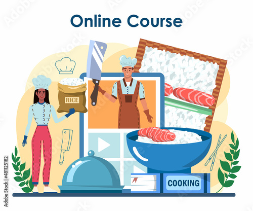 Fotografie, Obraz Sushi chef online service or platform. Restaurant chef cooking