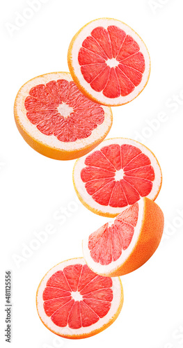 Grapefruit citrus fruit ring slice flying in the air