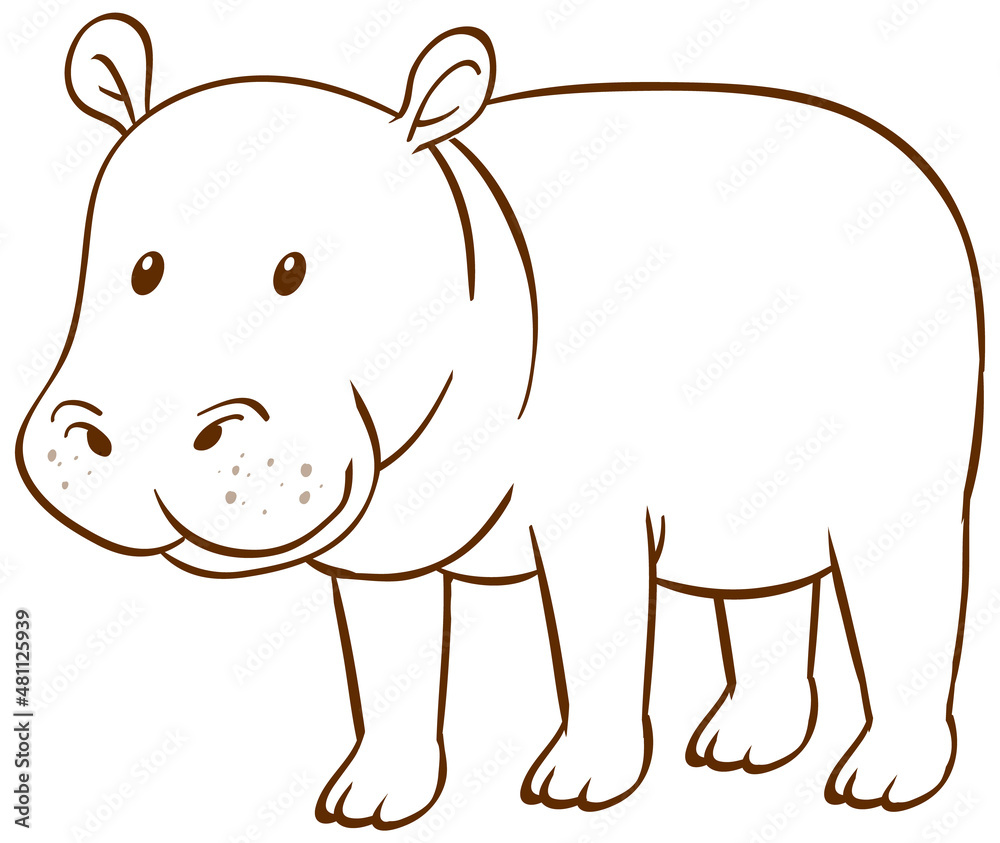 Obraz premium Hippopotamus in doodle simple style on white background