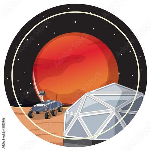 Mars in the space badge on white background