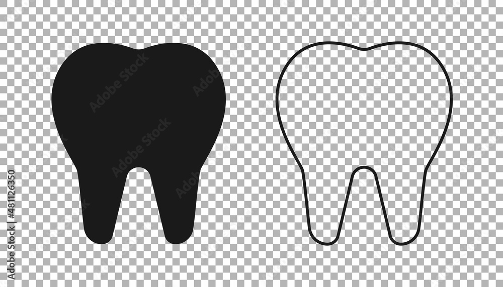 Black Tooth icon isolated on transparent background. Tooth symbol for dentistry clinic or dentist medical center and toothpaste package. Vector