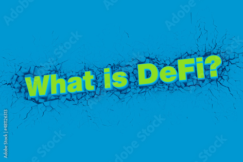 DeFi Finance banner for decentralized financial system, cryptocurrency, blockchain, and digital asset.3D illustration.