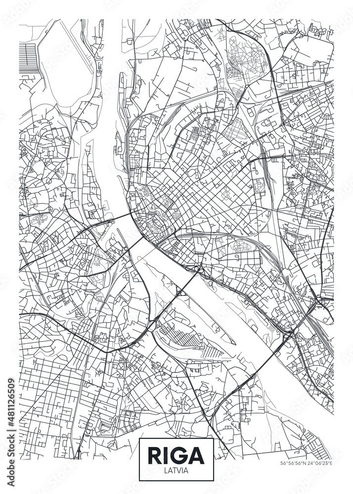 Obraz premium City map Riga, travel vector poster design