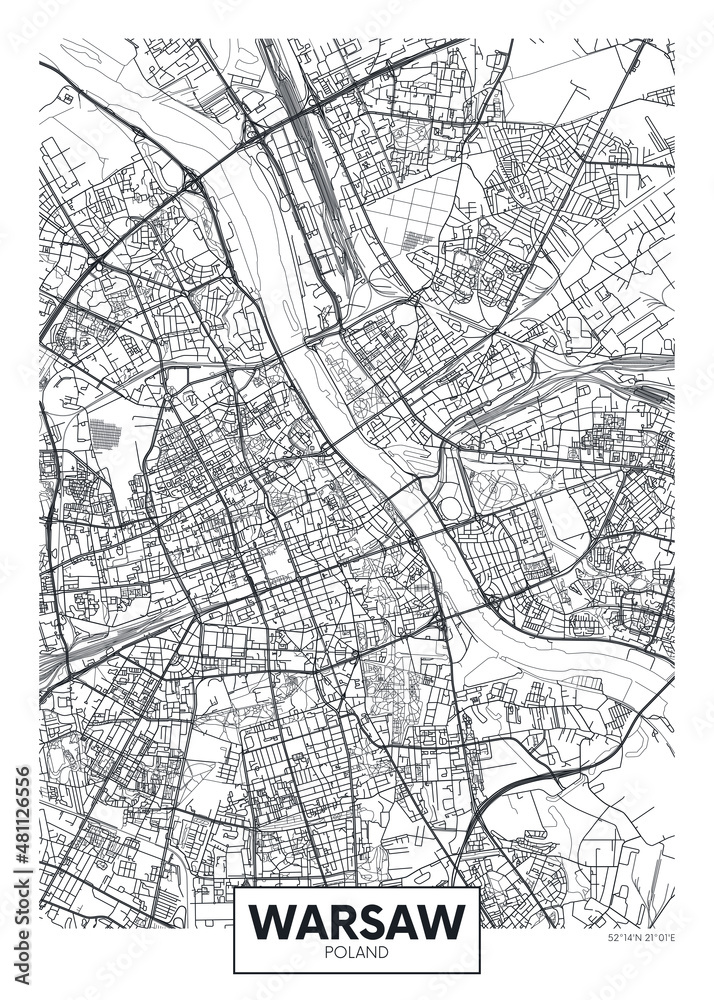 City map Warsaw, travel vector poster design - obrazy, fototapety, plakaty 