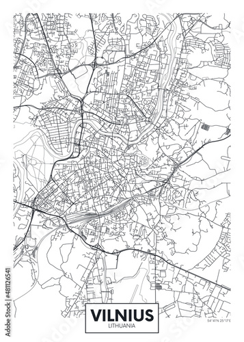 City map Vilnius, travel vector poster design