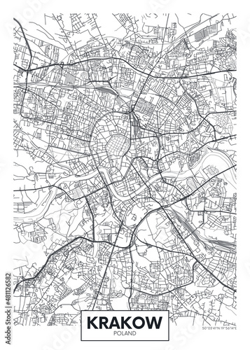 City map Krakow, travel vector poster design photo