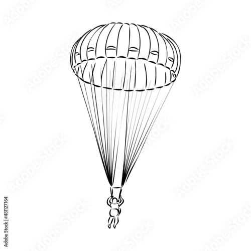Vector, Image of Parachuting Illustration, black and white color, with transparent background