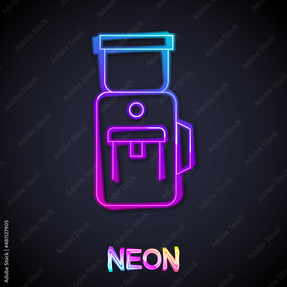 Glowing neon line Electric coffee grinder icon isolated on black background. Vector Glowing neon line Electric coffee grinder icon isolated on black background. Vector