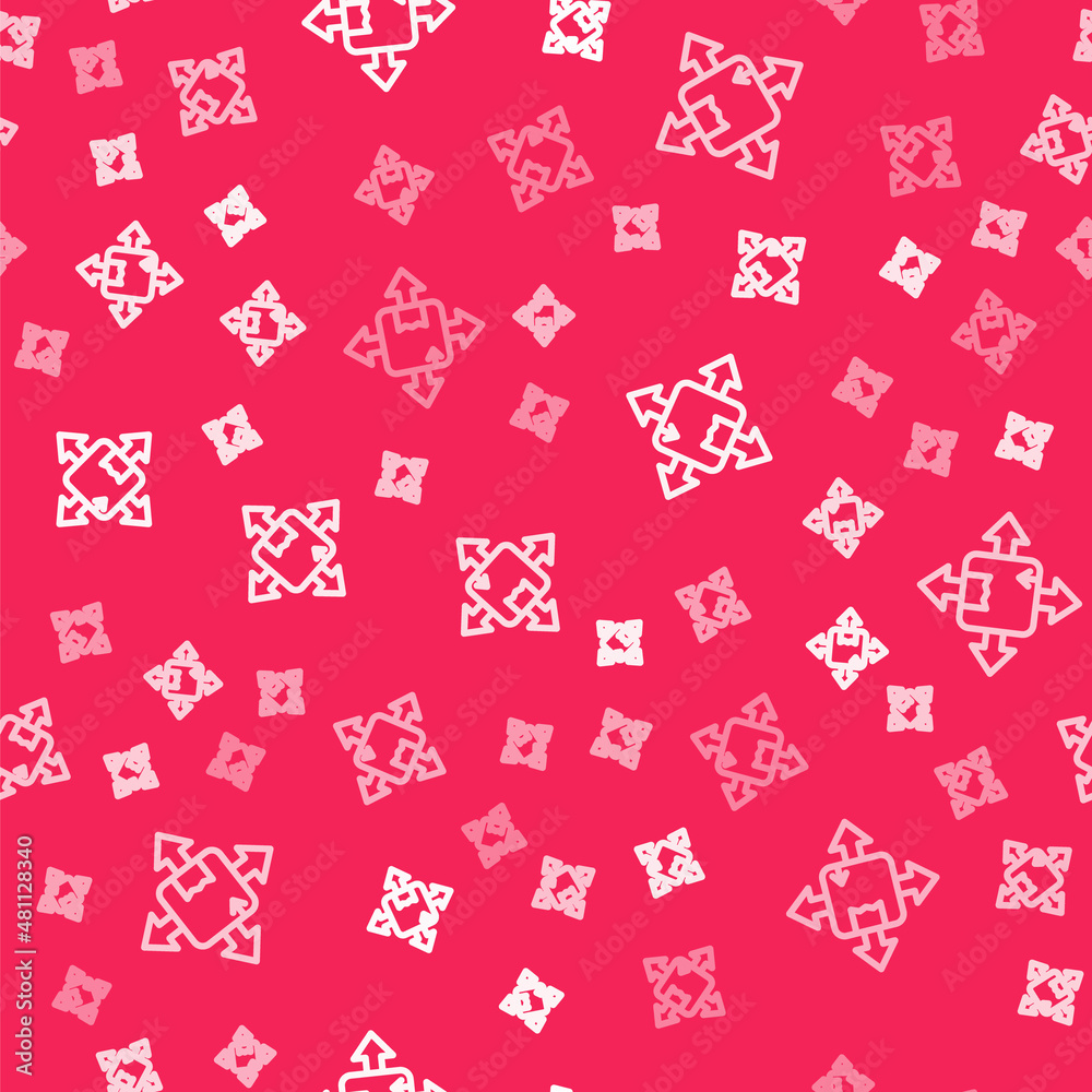 White line Carton cardboard box icon isolated seamless pattern on red background. Box, package, parcel sign. Delivery and packaging. Vector
