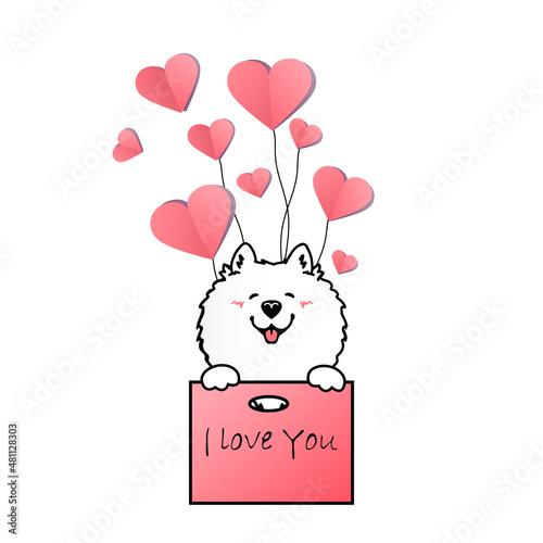 A wonderful card for a holiday for lovers. Cute dog with hearts. I love you. Web