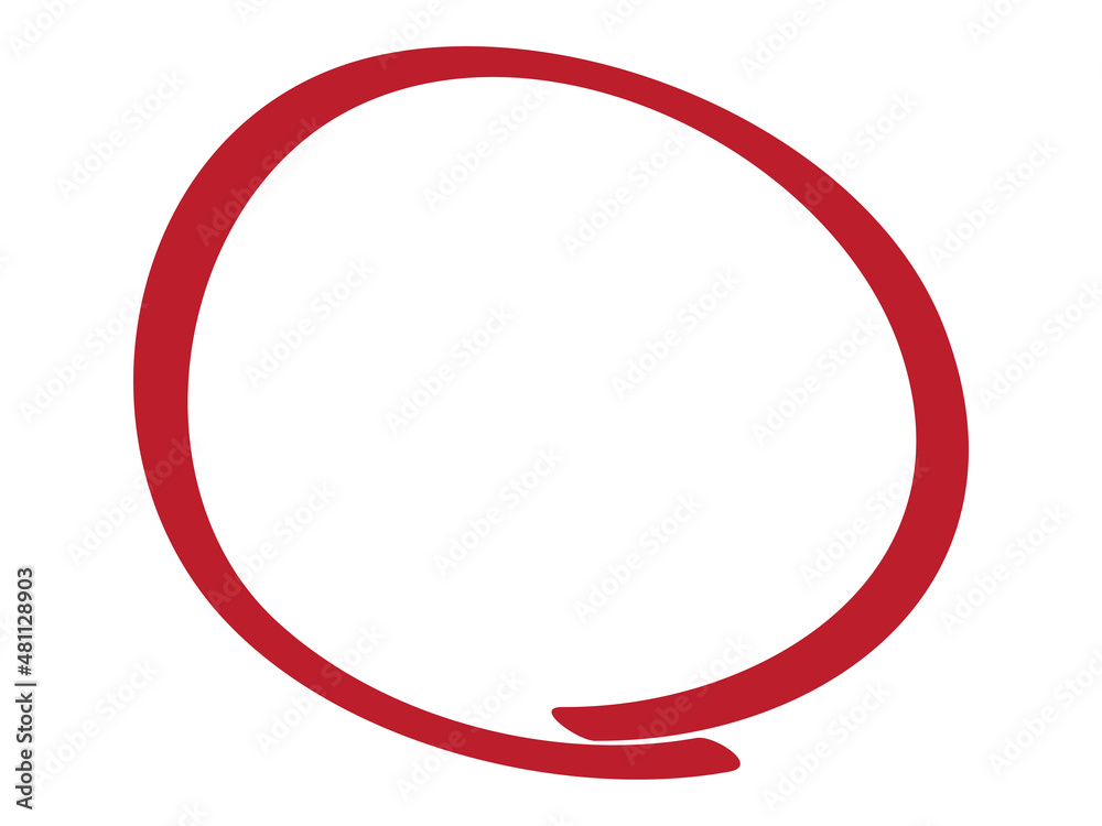 Red circle pen draw. Highlight hand drawn circle isolated on white background. Handwritten red circle. For marker pen, pencil, logo and text check. Vector illustration