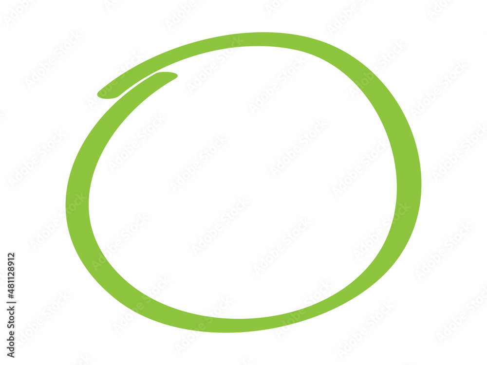 Green circle pen draw. Highlight hand drawn circle isolated on white
