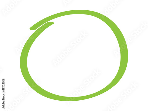Green circle pen draw. Highlight hand drawn circle isolated on white background. Handwritten green circle. For marker pen, pencil, logo and text check. Vector illustration
