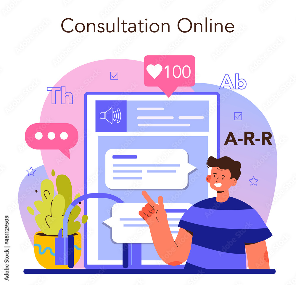Speech therapist online service or platform. Doctor diagnozing and treating Speech therapist online service or platform. Doctor diagnozing and treating