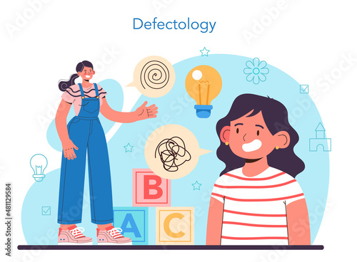 Defectologist concept. Psychologist or educator working with special
