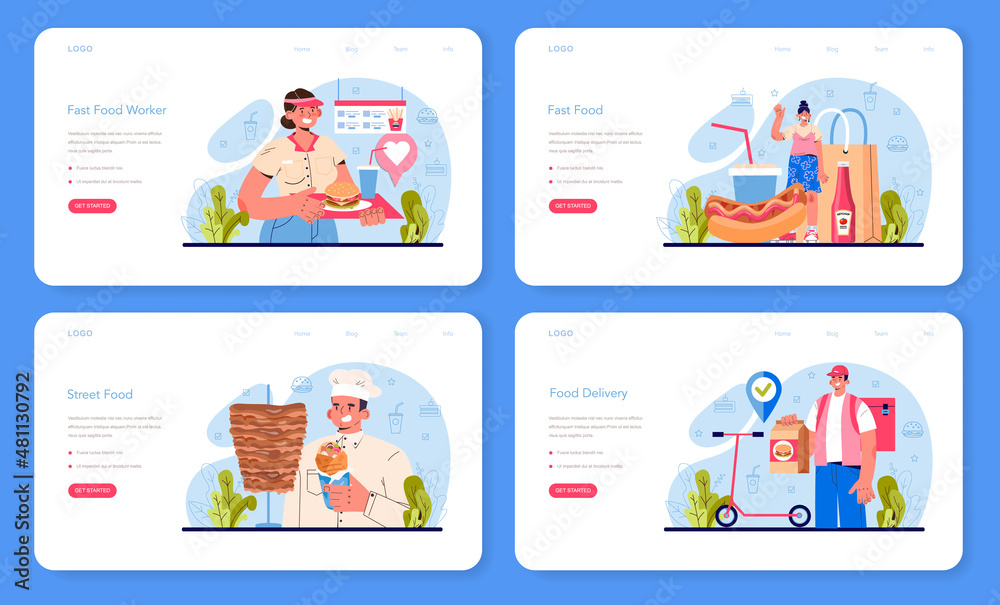 Fast food catering web banner or landing page set. Hamburger, shawarma, Fast food catering web banner or landing page set. Hamburger, shawarma,