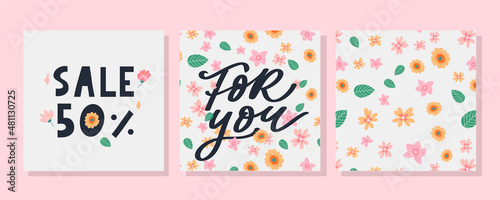 For you Happy Valentine's day text, hand lettering typography poster on red gradient background. Vector illustration. Romantic quote postcard, card, invitation, banner template.