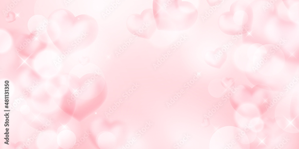 Fototapeta premium Happy Valentine's Day Vector background design with blurred hearts with beautiful bokeh lights.