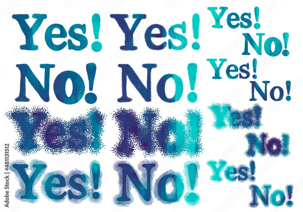 Set with yes and no words for gifts and cards and kids and posters and postcard and magazines and stickers and text Set with yes and no words for gifts and cards and kids and posters and postcard and magazines and stickers and text