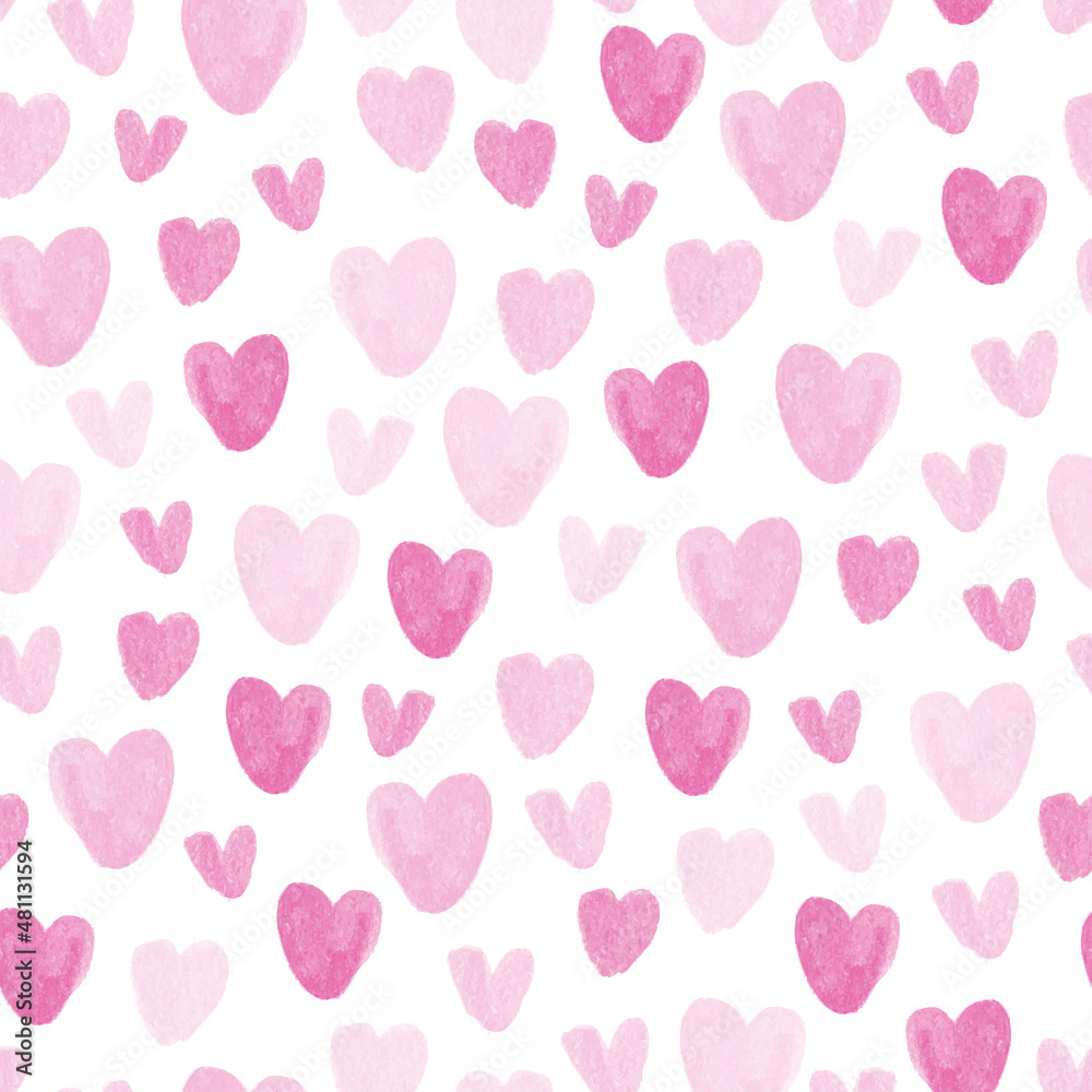 seamless valentine pattern background with cute watercolour heart , kids pattern