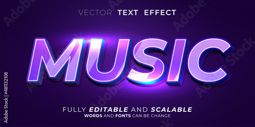 Editable text effect Music on neon style illustrations