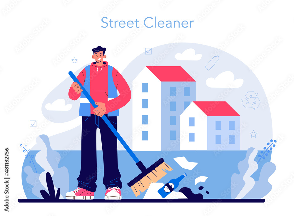Cleaning service concept. Cleaning staff with special equipment.