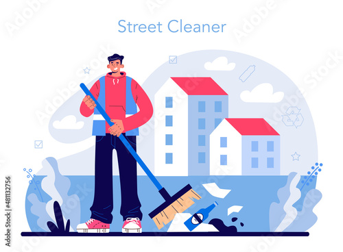 Cleaning service concept. Cleaning staff with special equipment.