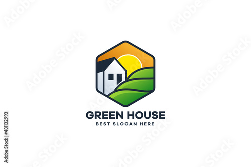 Green House Illustration Logo Design