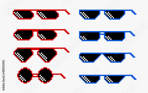 Stylish sunglasses in pixel art style