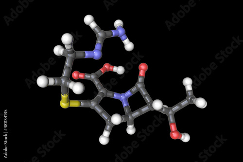 Imipenem antibiotic molecule, 3D illustration