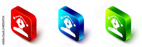 Isometric Hypnosis icon isolated on white background. Red, blue and green square button. Vector