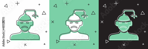 Set Concussion, headache, dizziness, migraine icon isolated on white and green, black background. Vector