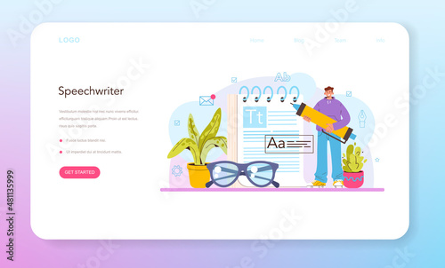 Speechwriter web banner or landing page. Professional speaker