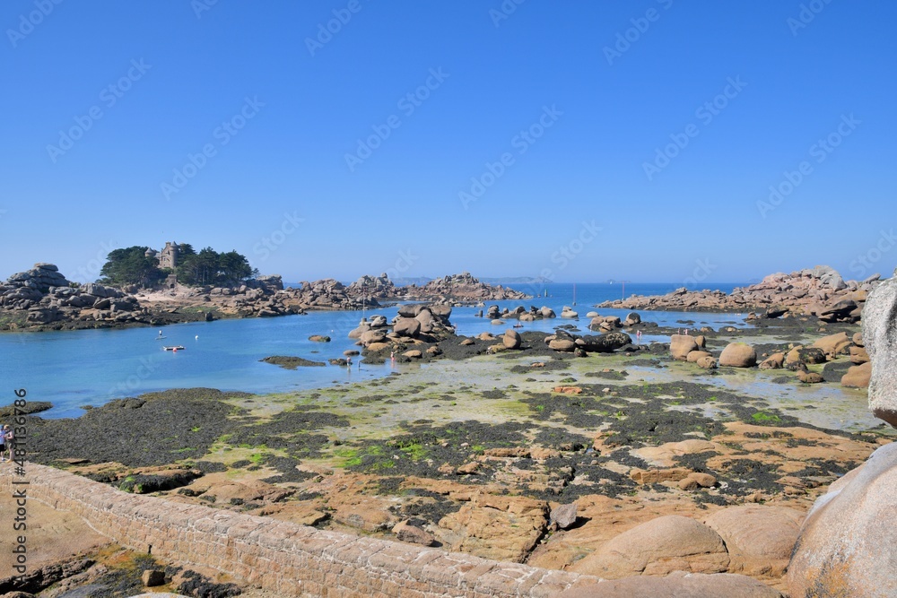 Beautiful view on the pink granite coast at Ploumanac'h in Brittany - France