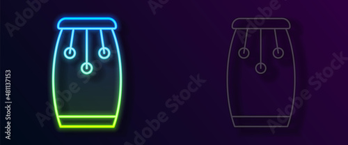 Glowing neon line Conga drums icon isolated on black background. Musical instrument. Vector
