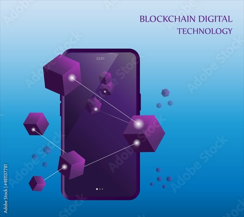 Blockchain digital technology. Perspective Illustration about blockchain. Vector illustration