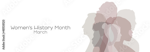 Women's History Month banner. Flat vector illustration.