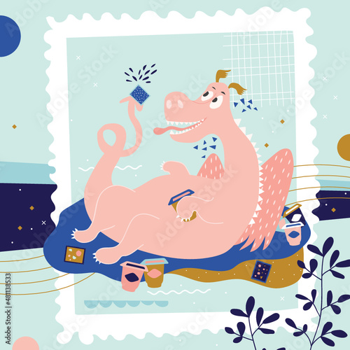 Dragon funny kids stamp