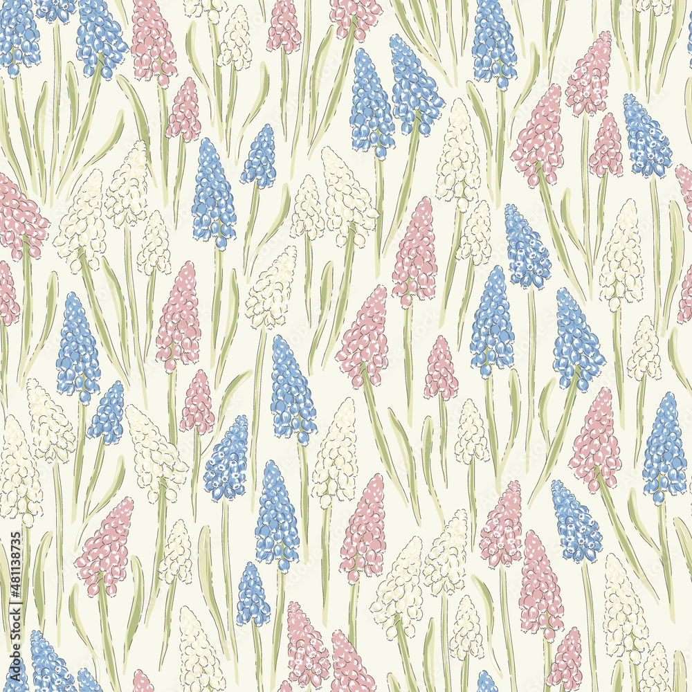 Romantic pattern with grape hyacinth flowers