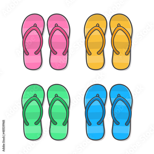 Flip Flops Vector Icon Illustration. Colored Summer Slippers. Summer Footwear