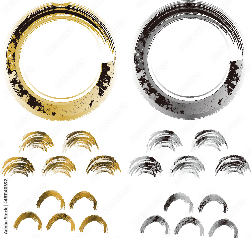 墨の輪 和風 水墨画 墨絵 フレーム コピースペース 吹き出し あしらい 金 黒 イラストセット Stock Vector Adobe Stock