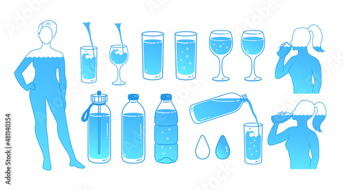 Vector set of water balance hydration concept