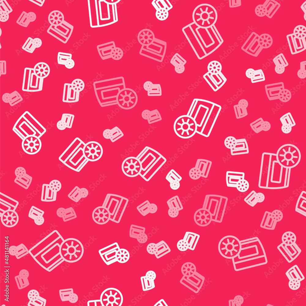 White line Sunscreen cream in tube icon isolated seamless pattern on red background. Protection for the skin from solar ultraviolet light. Vector White line Sunscreen cream in tube icon isolated seamless pattern on red background. Protection for the skin from solar ultraviolet light. Vector
