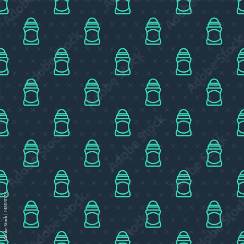 Green line Antiperspirant deodorant roll icon isolated seamless pattern on blue background. Cosmetic for body hygiene. Vector