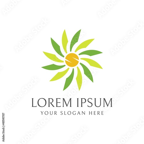 Colorful sun flower floral petal petals and letter s logo design vector 