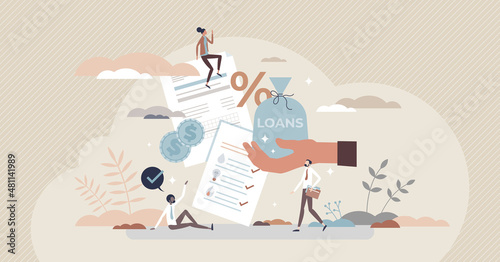 Liabilities as company budget expenditures with debits and loans tiny person concept. Business financial obligations management with regular credit and mortgage payments control vector illustration photo