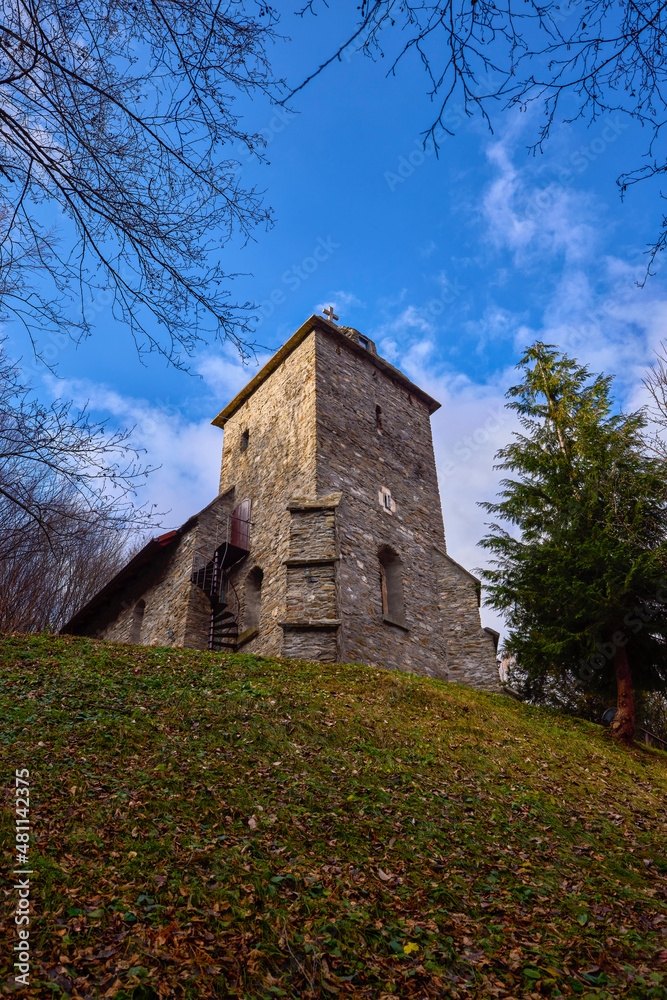Fototapeta premium The stone church in the Carpathian mountains in Romania