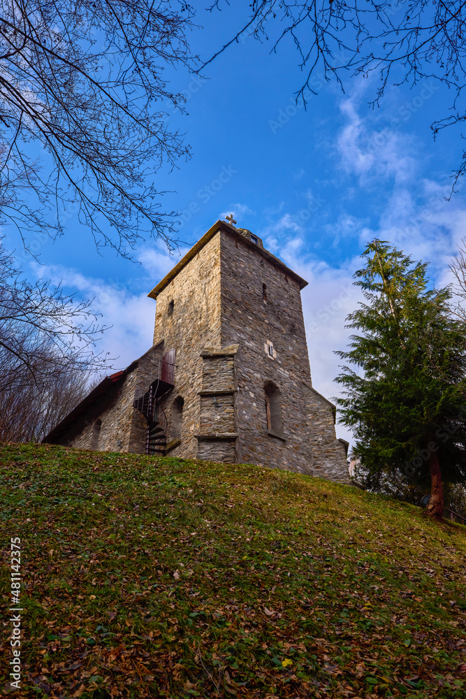 The stone church in the Carpathian mountains in Romania
